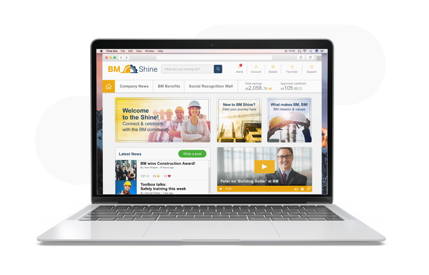 employee engagement platform - client example on laptop